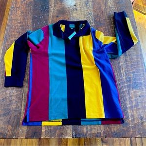 J.Crew NWT Club long sleeve polo. Size L Vertical Stripes